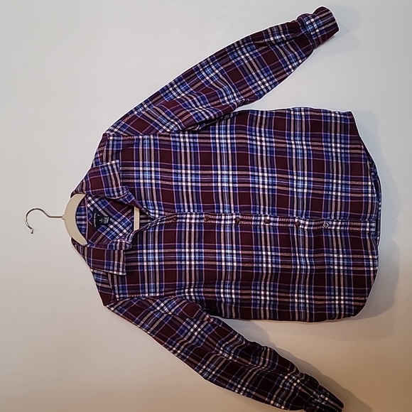 Lands' End Tops - Womens Lands End Burgundy and Blue Plaid Flannel sz 8